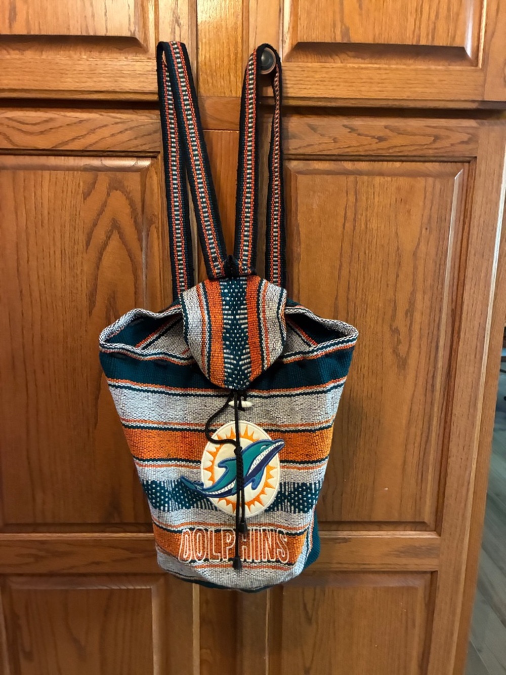 Striped Orange & Teal Woven Miami Dolphins Backpack